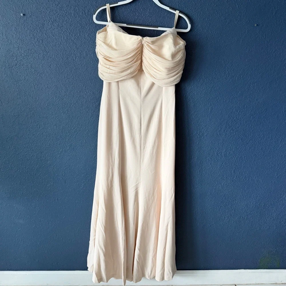 Daymor Couture Champagne Beaded Draped‎ Evening Gown Dress Womens Size 8 Formal